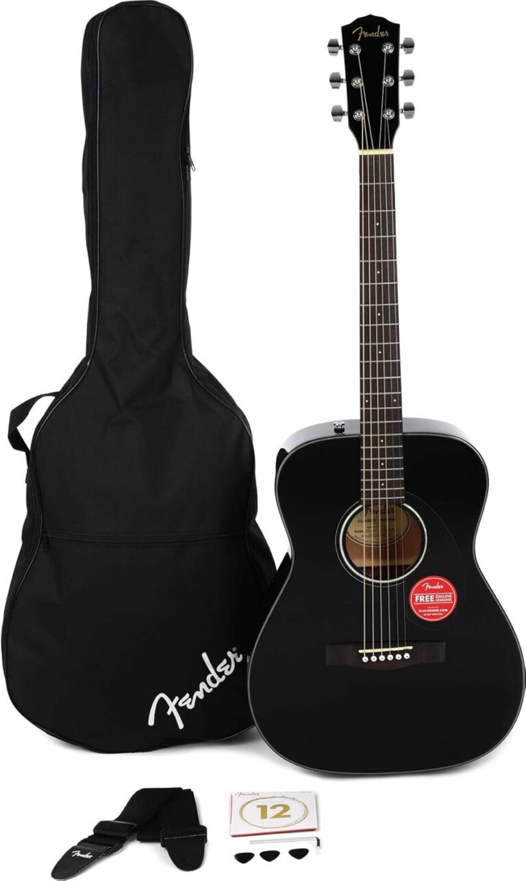 Violão acústico Fender CC-60s Concert Pack V2 preto brilhante com capa, correia e acessórios