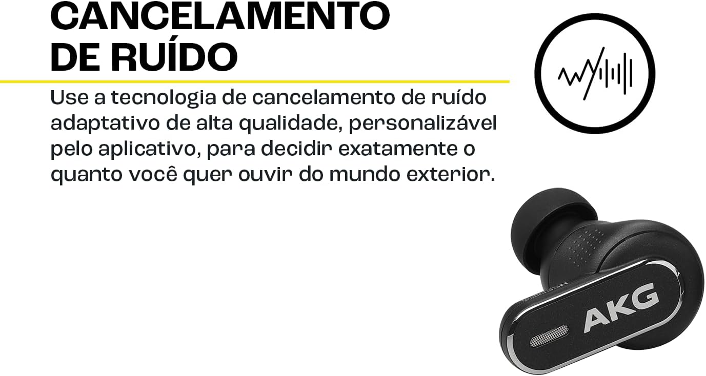 Fone AKG N5 Hybrid com tecnologia de cancelamento de ruído adaptativo personalizável