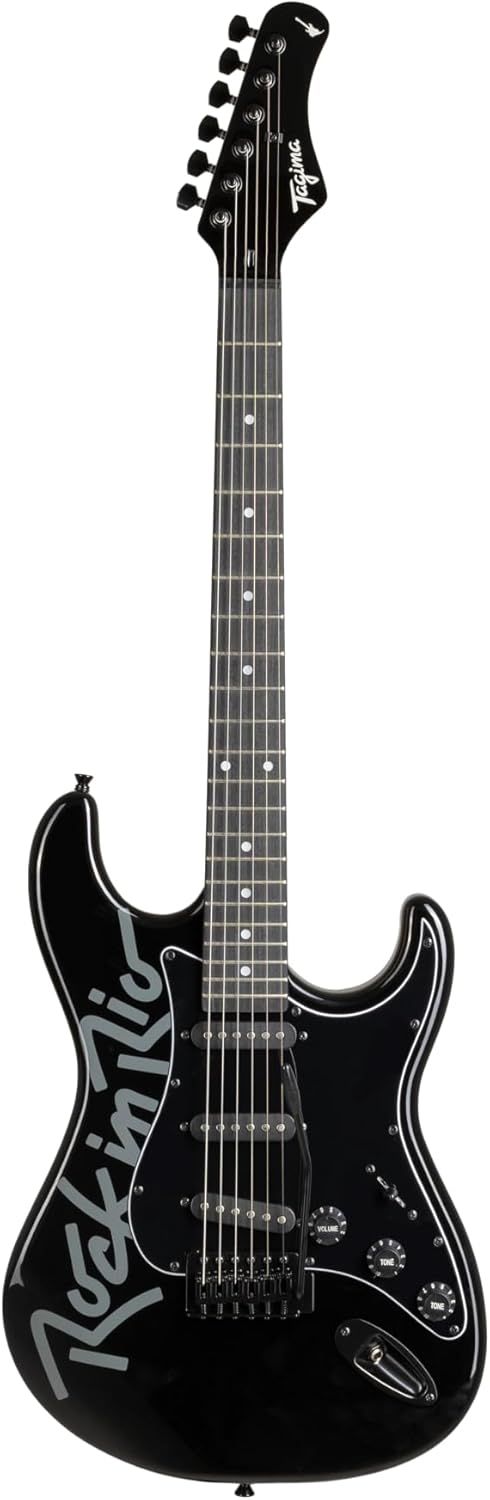 Guitarra elétrica Tagima Rock in Rio Strat 3S preta com escala escura e três captadores single coil