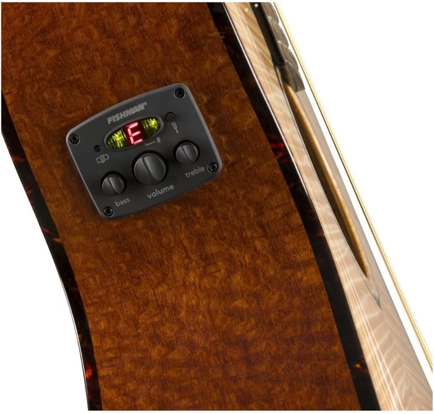 Pré-amplificador Fishman embutido na lateral da guitarra acústica Fender FA-345CE