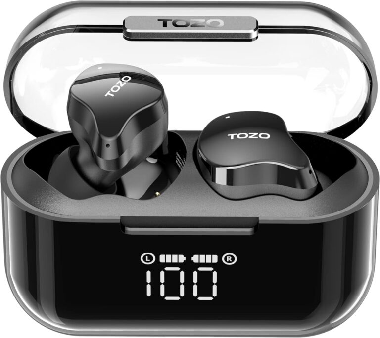 Fones TOZO T18 Bluetooth 5.3 com estojo carregador transparente e visor digital de carga
