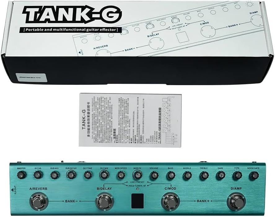 Caixa, manual e pedal de efeitos para guitarra VEDO M-vave Tank-G azul metálico