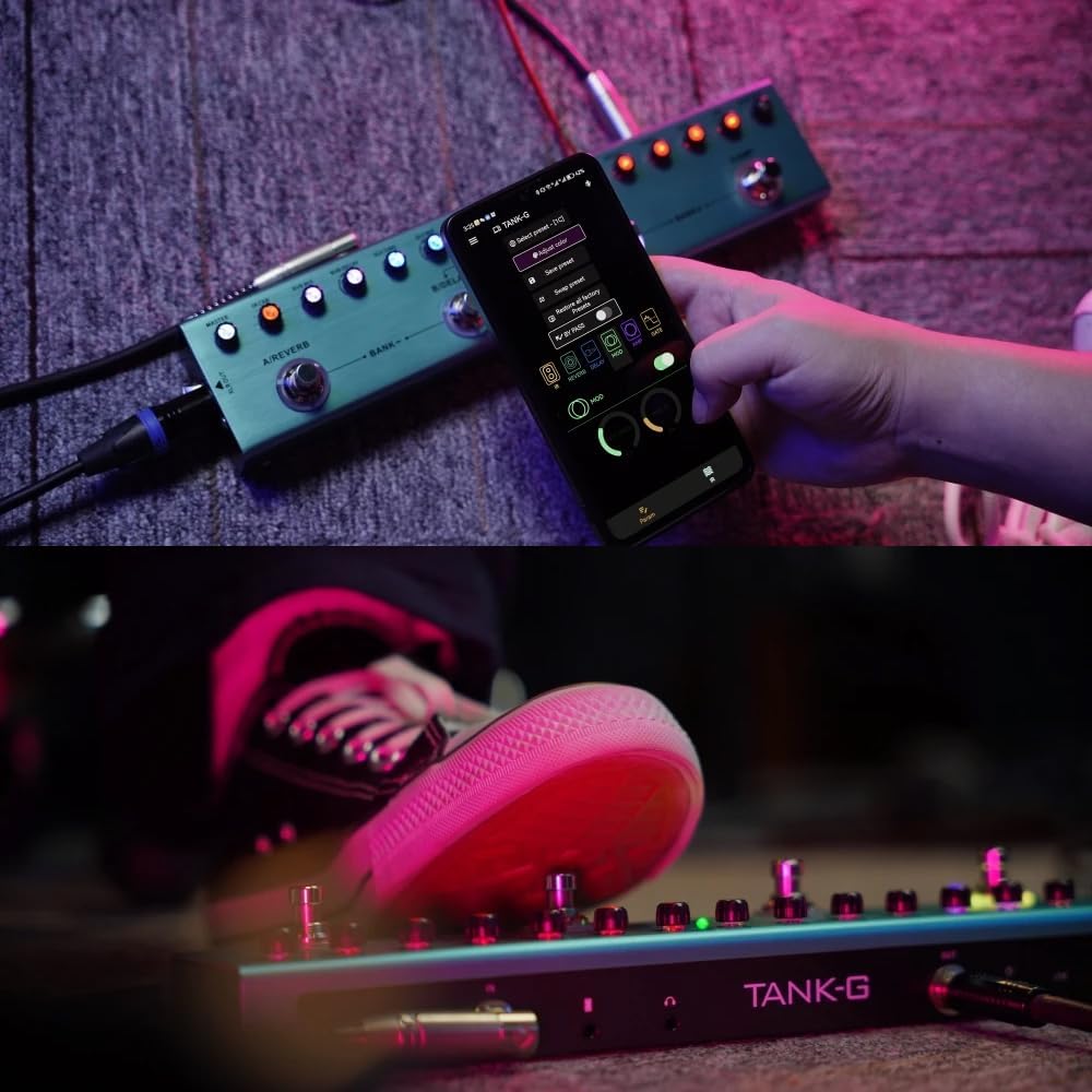Pedal de efeitos VEDO M-vave Tank-G azul metálico com controle via aplicativo em smartphone