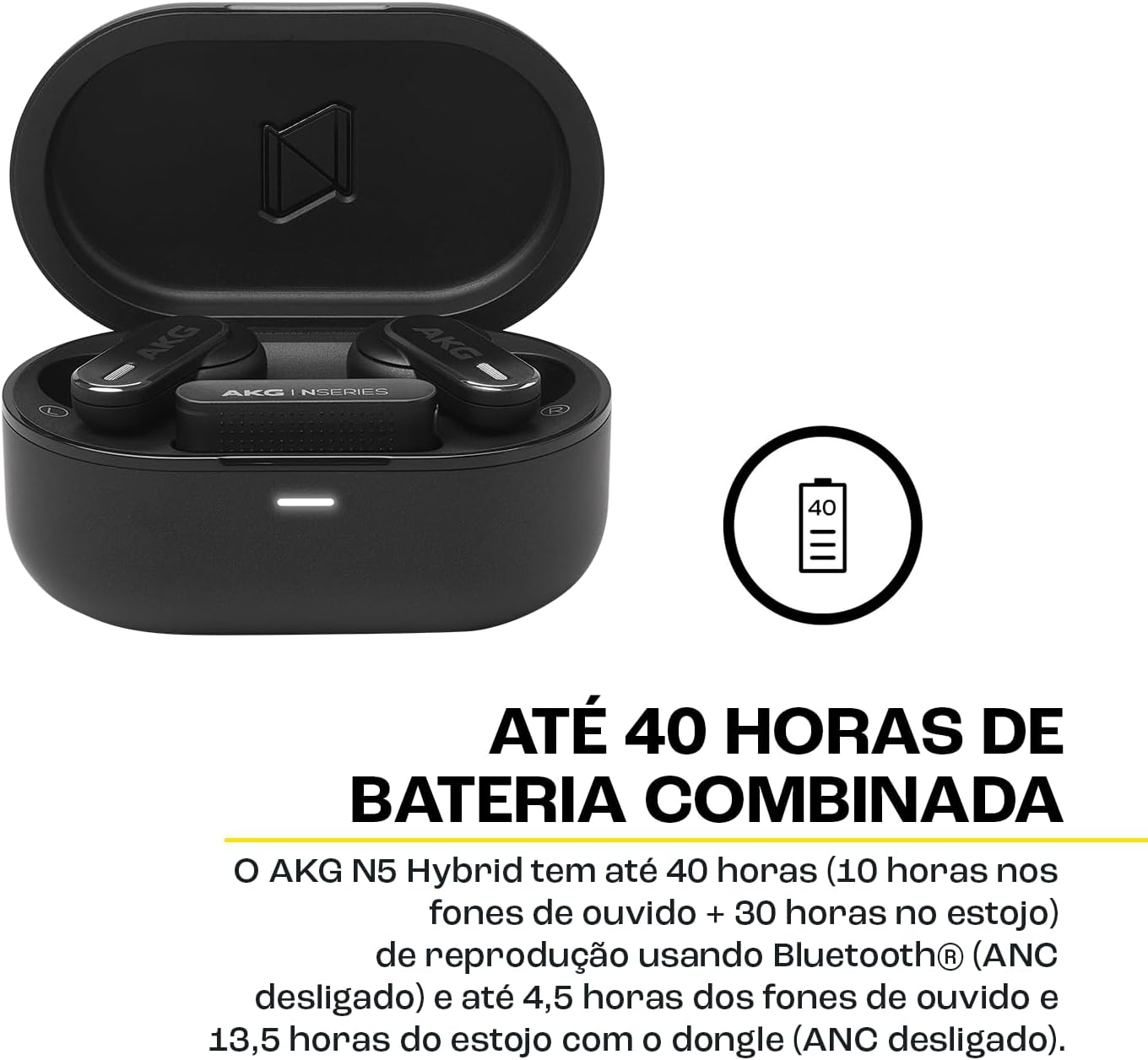 Fone de ouvido AKG N5 Hybrid com até 40 horas de bateria combinada e Bluetooth