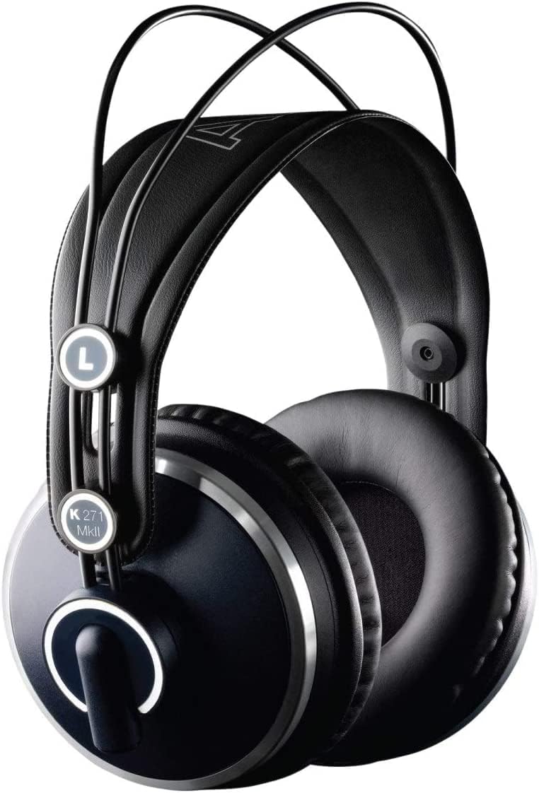 Fones de ouvido AKG K271 MKII over-ear com fio, design profissional e almofadas acolchoadas pretas.