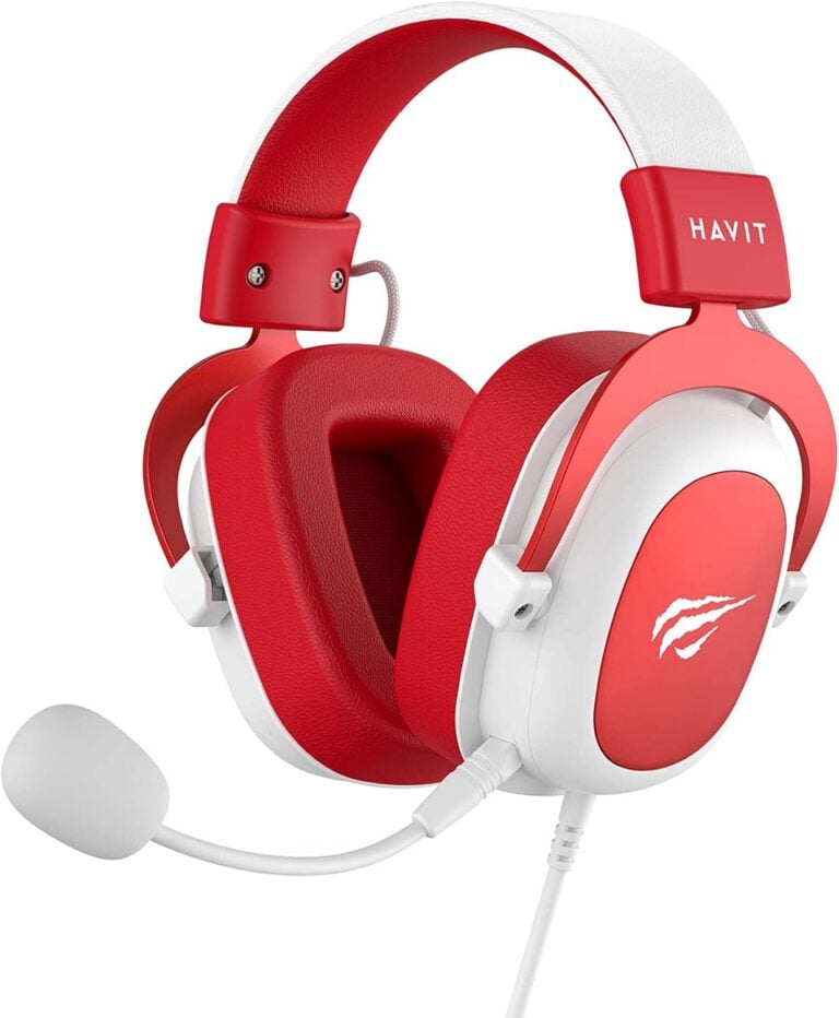 Fone de ouvido gamer Havit H2002d vermelho com microfone flexível e conexão 3,5mm