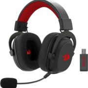 Redragon Zeus Pro wireless gaming headset black with red accents and USB wireless adapter