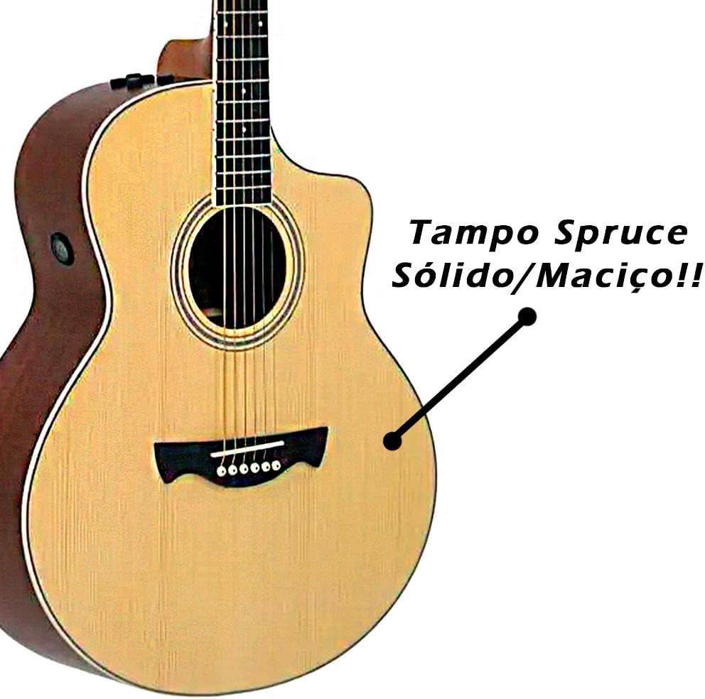Tampo de violão Tagima em spruce sólido destacando qualidade da madeira