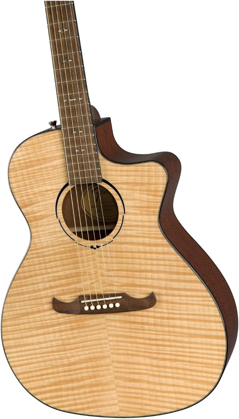 Guitarra acústica Fender FA-345CE recortada com corpo flamejado natural e laterais escuras