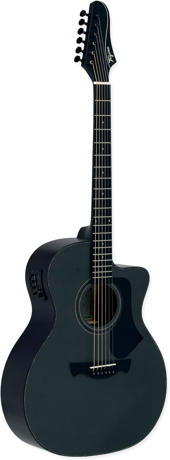 Violão Grand Auditorium Cutaway preto com captador e equalizador lateral