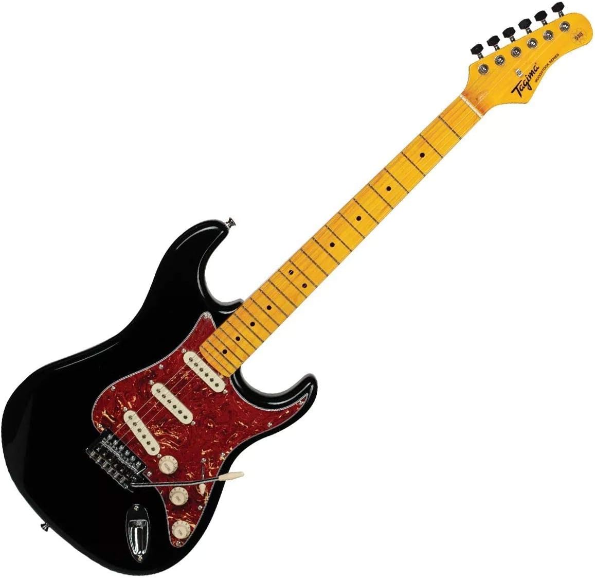 Guitarra elétrica TAGIMA Woodstock Series TG-530 preta com corpo Basswood, captadores SSS e braço maple.