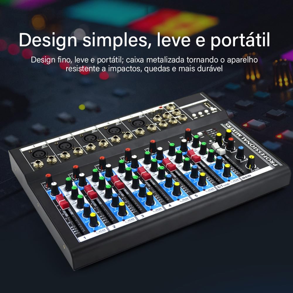 Mixer de áudio profissional design simples, leve, portátil e caixa metálica resistente