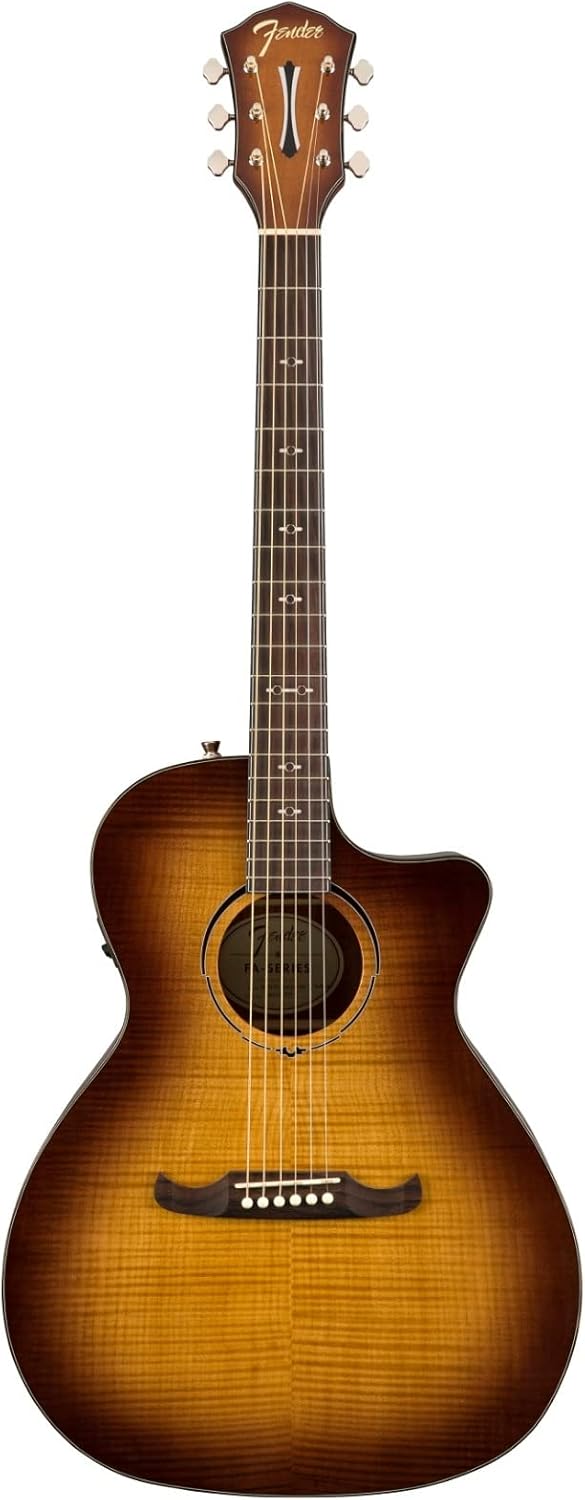 Guitarra acústica Fender FA-345CE auditório recortada com acabamento em explosão de chá 3 tons