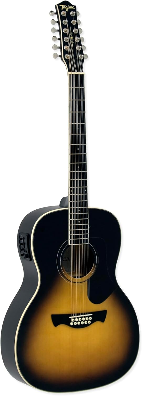 Violão 000 12 cordas Tagima sunburst com tampo spruce e corpo agathis, sem cutaway, captador embutido