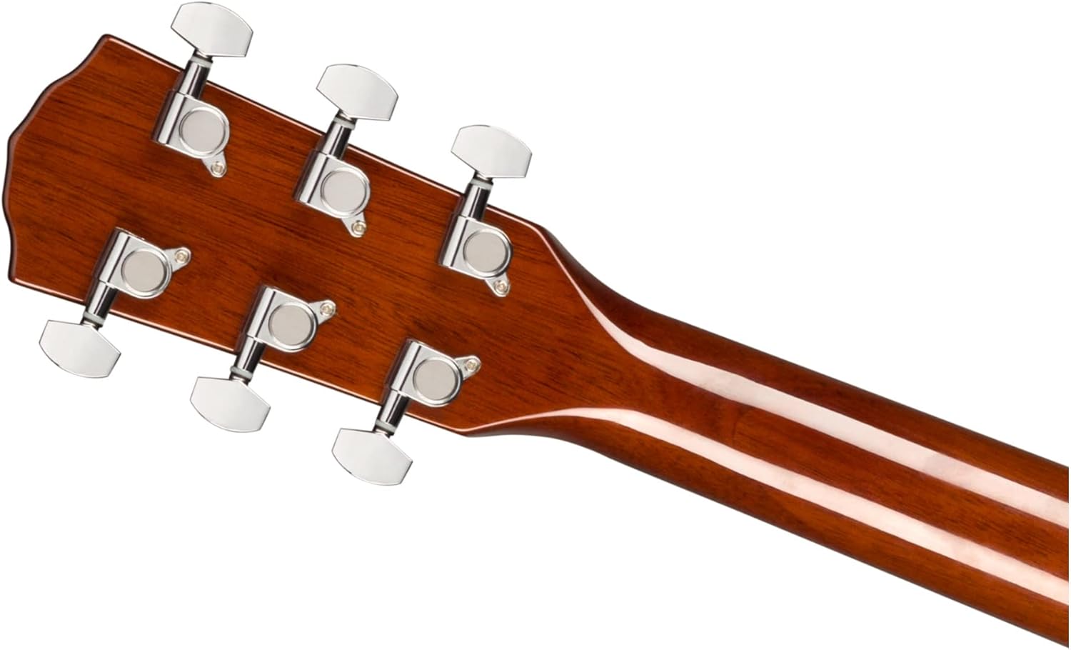 Traseira da cabeça com tarraxas cromadas do violão Fender CD-140SCE