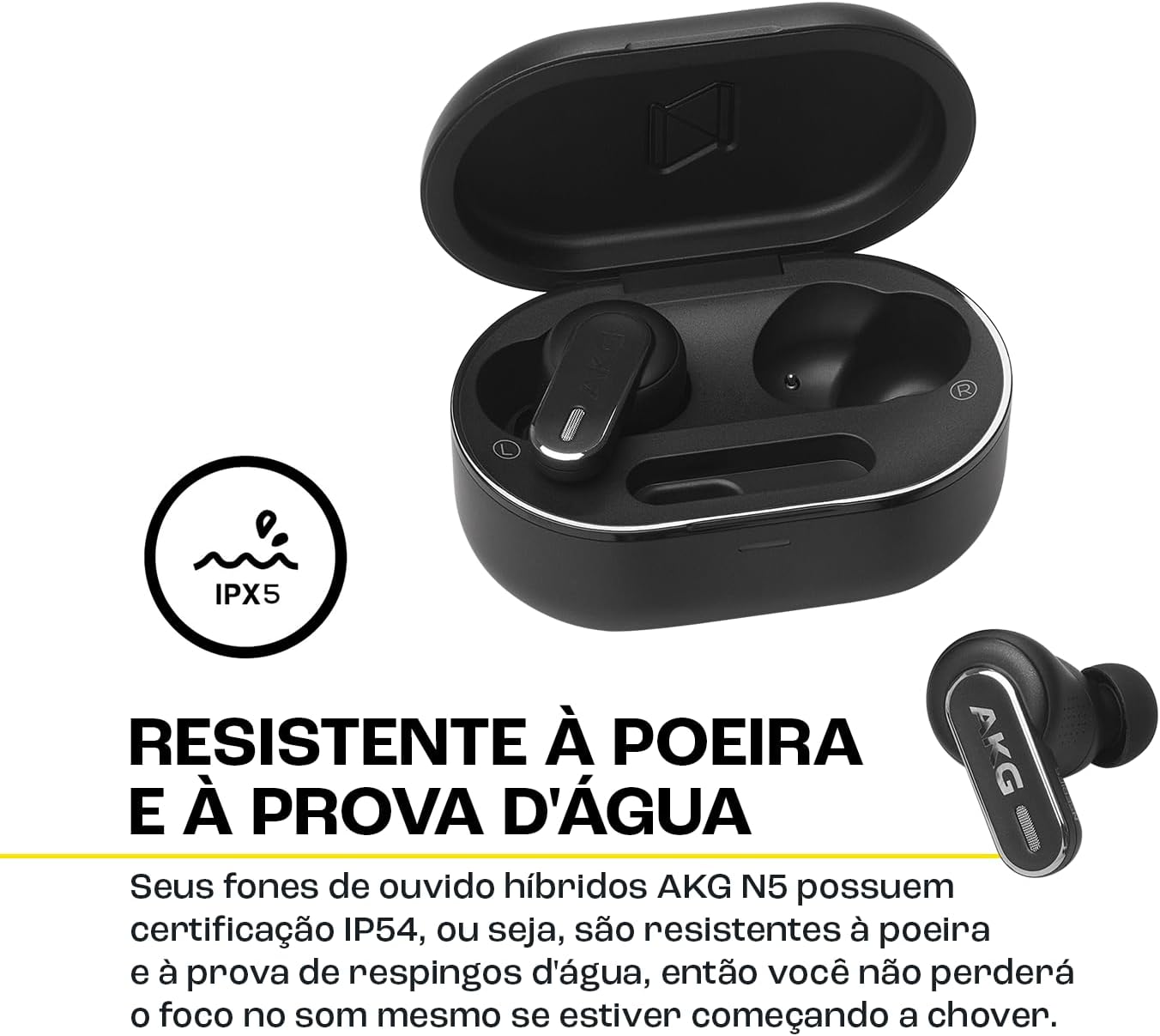 Fone de ouvido AKG N5 Hybrid resistente à poeira e à prova d'água com certificação IP54