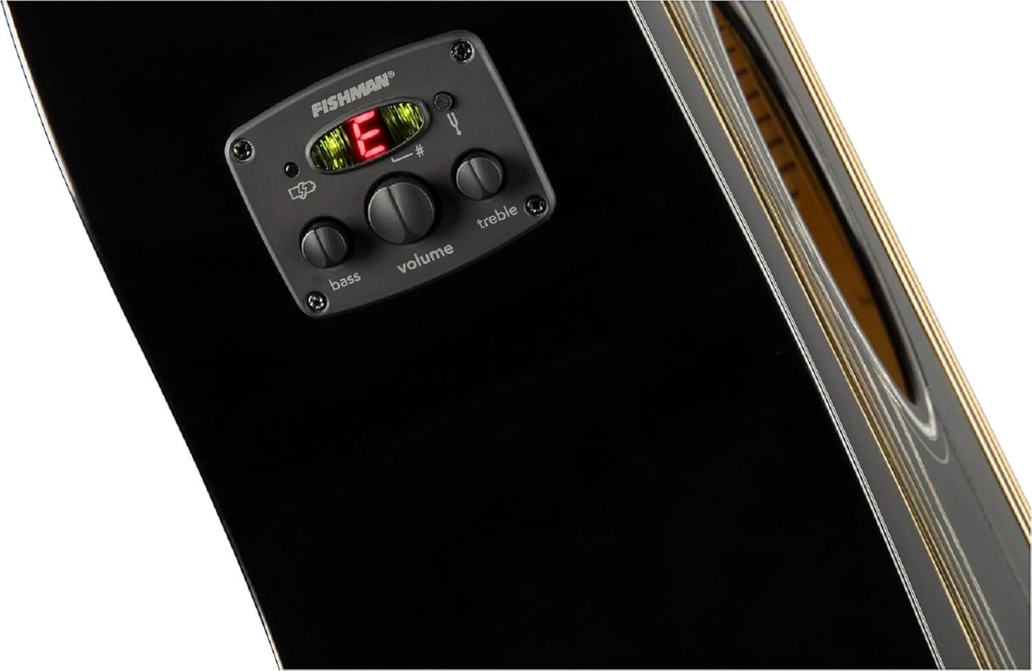 Painel eletrônico Fishman embutido no violão Fender CD-60SCE Dreadnought preto