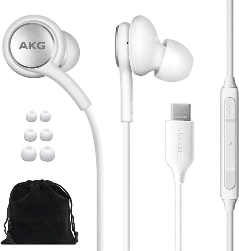 Fones de ouvido Samsung AKG intra-auriculares USB Tipo C branco com microfone e controle remoto, acessórios inclusos