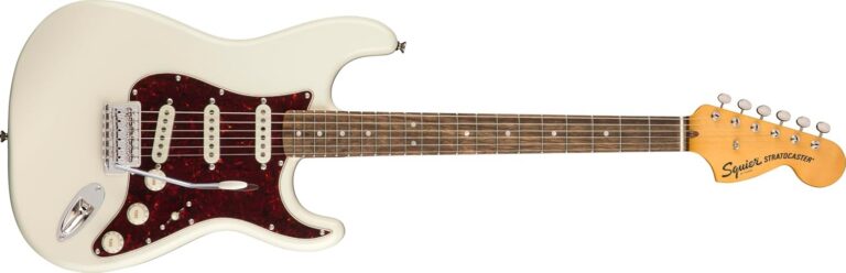 Guitarra Fender Classic Vibe '70s Stratocaster branca brilhante com escudo tartaruga e três captadores single coil
