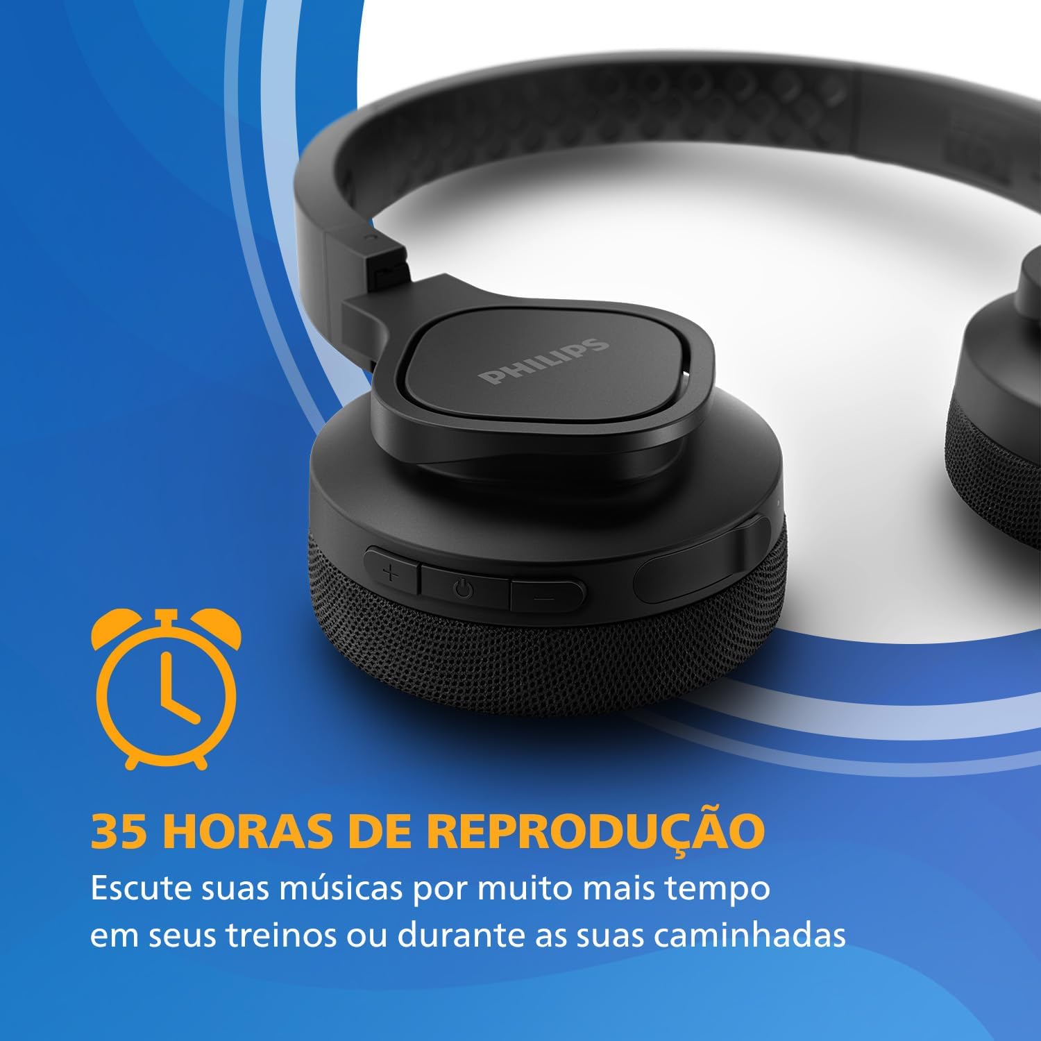 Fone de ouvido Philips com bateria de 35 horas para uso prolongado e treinos