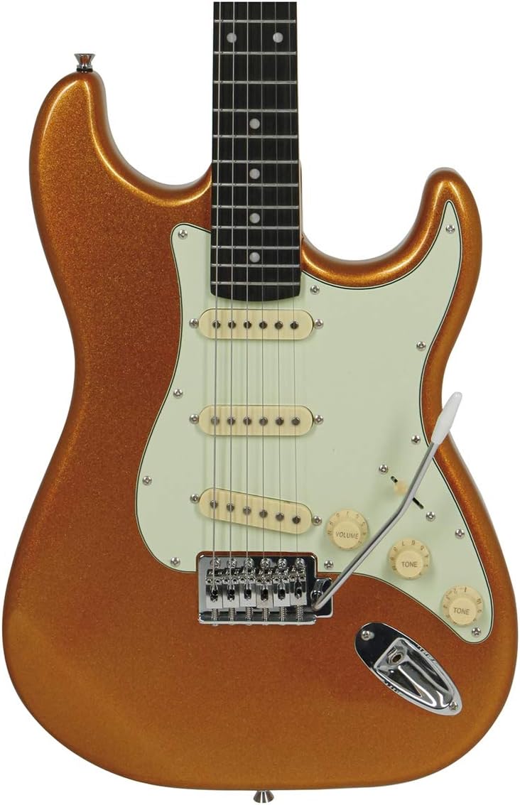 Corpo da guitarra elétrica Tagima TG 500 MGY DF cobre metálico com captadores single coil e ponte tremolo