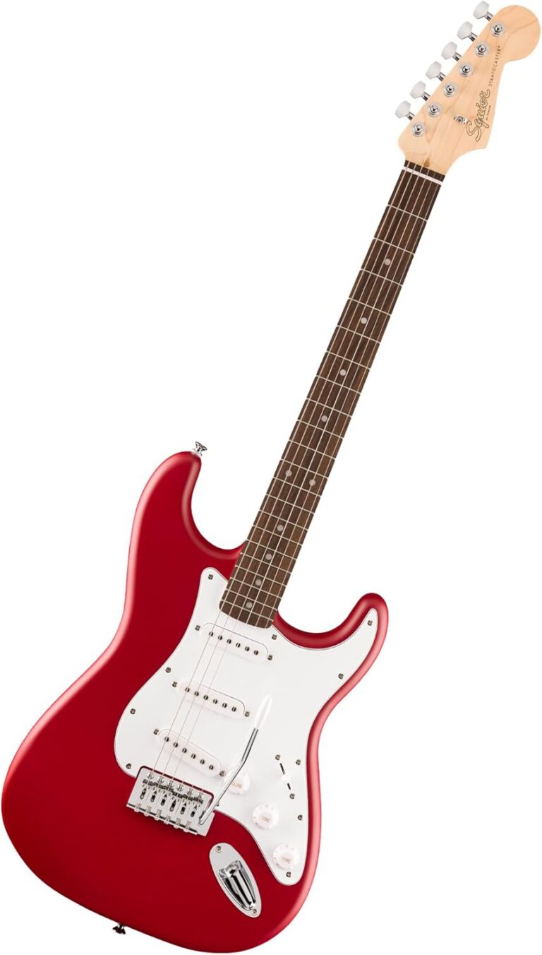 Guitarra elétrica Fender Squier Debut Series Stratocaster vermelha para iniciantes com braço em madeira clara