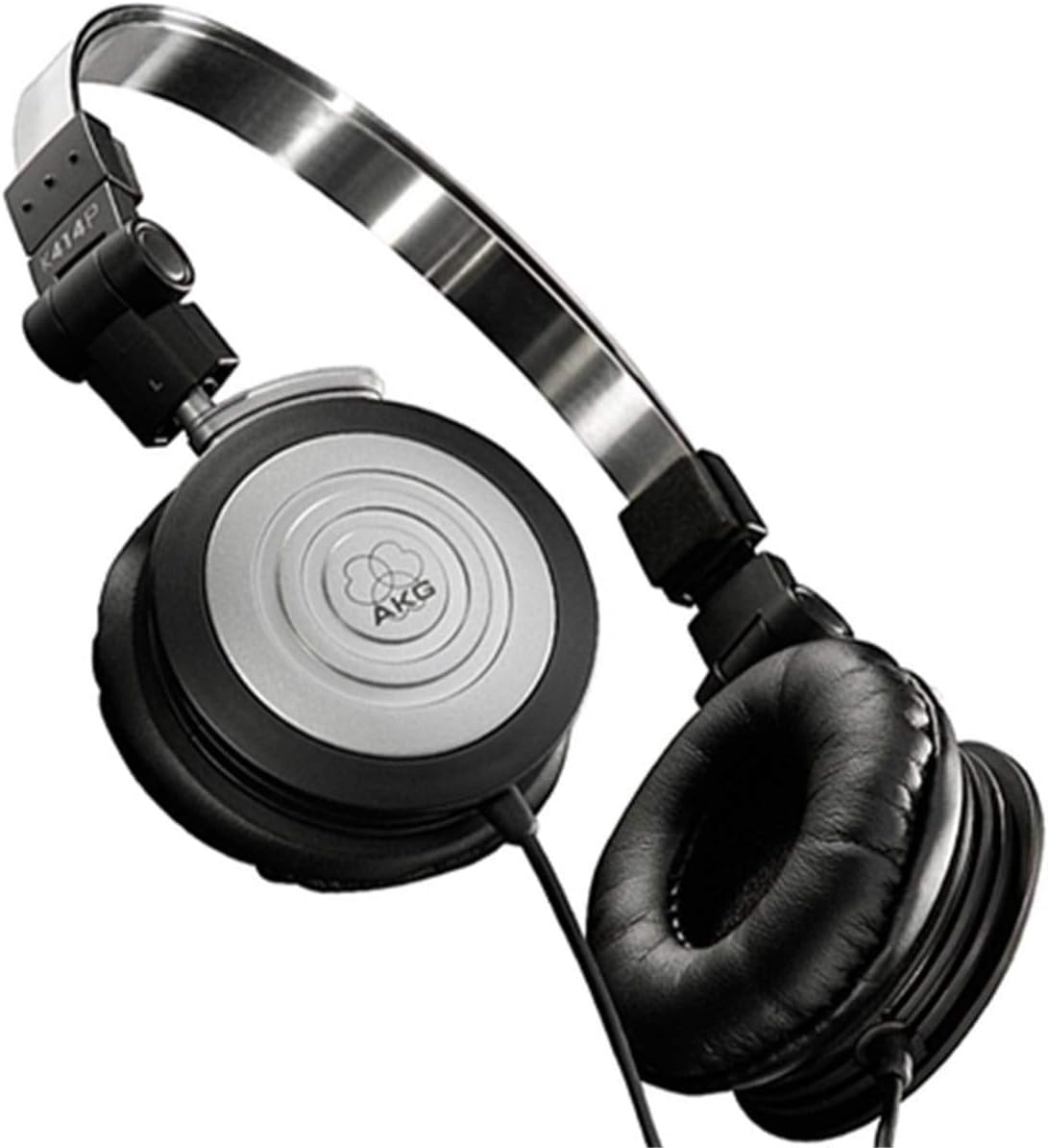 Fone de ouvido AKG K414P on-ear preto com almofadas de espuma e mecanismo 3D-Axis dobrável