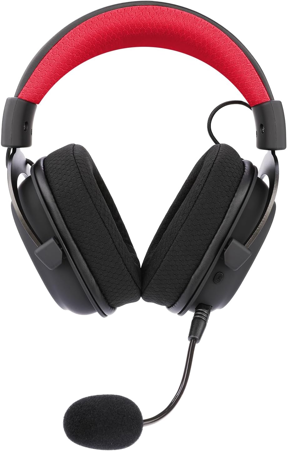 Front view Redragon Zeus Pro wireless gaming headset black and red with microphone attached