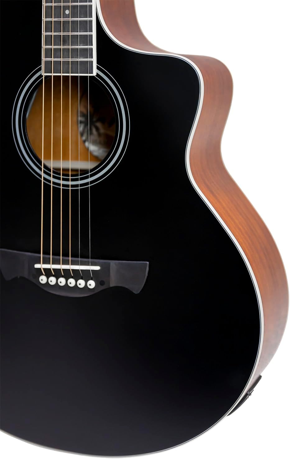 Corpo do violão Tagima JF EQ-BKOP com acabamento preto fosco e laterais em sapele com corte cutaway
