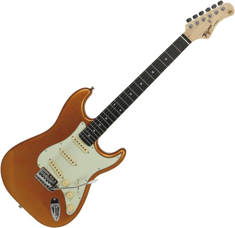 Guitarra elétrica Tagima TG 500 MGY DF cobre metálico com corpo Stratocaster e três captadores single coil