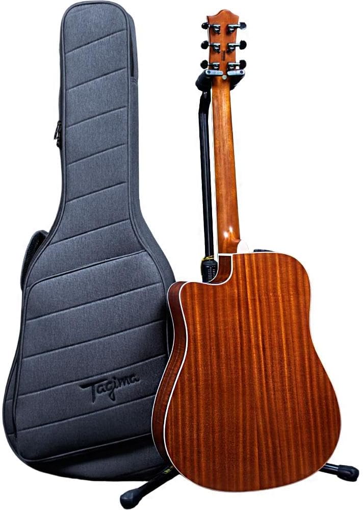 Parte traseira violão folk Tagima Sapele com capa gig bag preta
