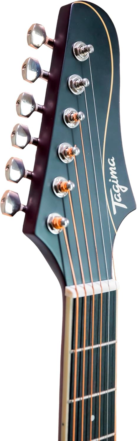 Cabeça do violão Tagima Rio Negro Grand Auditorium Cutaway preto fosco com tarraxas cromadas e logo Tagima