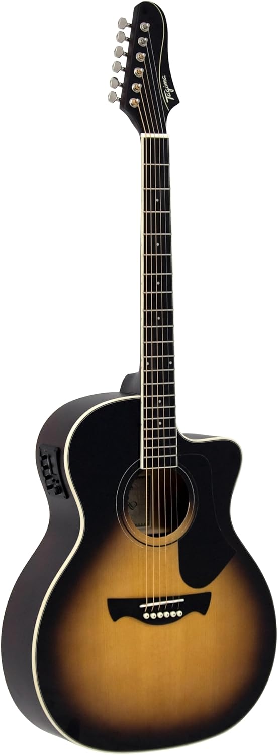 Violão Tagima Rio Negro Grand Auditorium Cutaway sunburst com tampo spruce, laterais e fundo em agathis, captador e equalizador embutidos