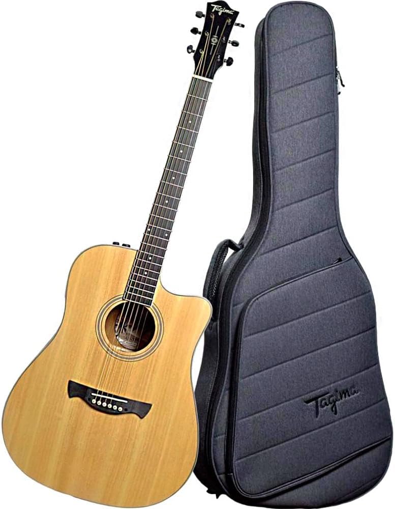 Violão folk Tagima Sapele com capa gig bag preta frontal