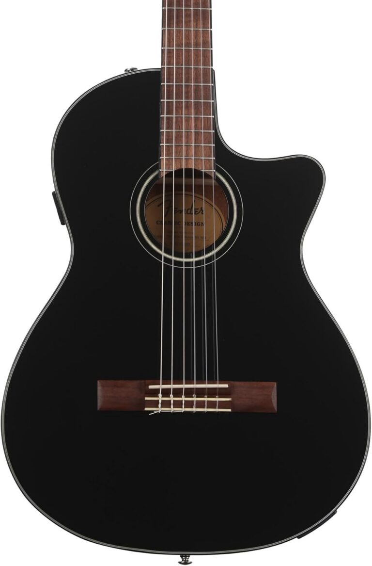 Violão acústico Fender CN-140SCE preto brilhante com cutaway e cordas de nylon, vista frontal