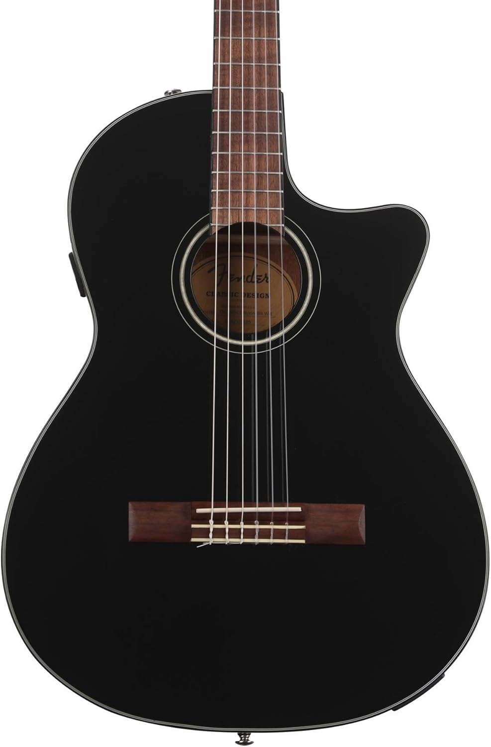 Violão acústico Fender CN-140SCE preto brilhante com cutaway e cordas de nylon, vista frontal