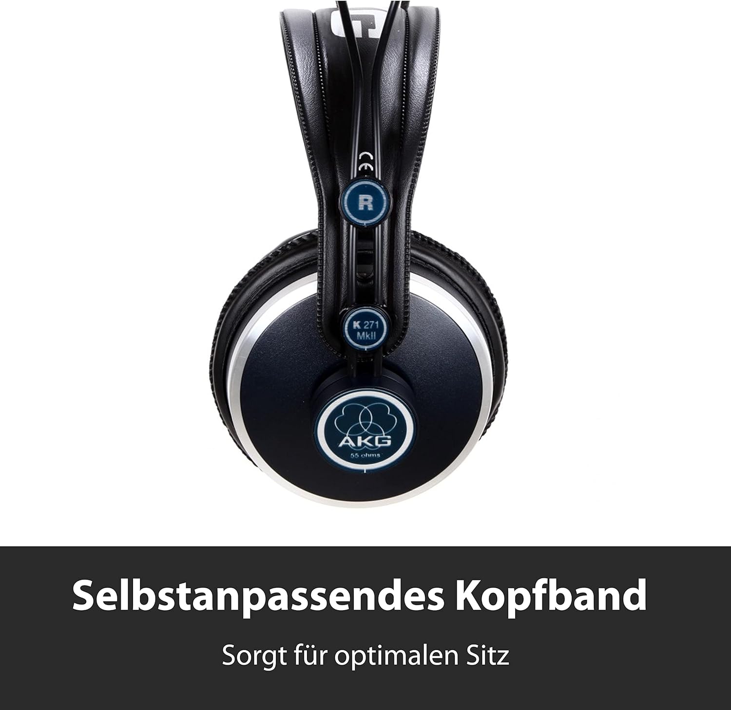 Fones AKG K271 MKII over-ear com faixa de cabeça autoajustável para conforto otimizado.
