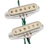 Conjunto de captadores Fender CuNiFe Stratocaster Single Coil SSS branco com bordas cromadas e fios coloridos