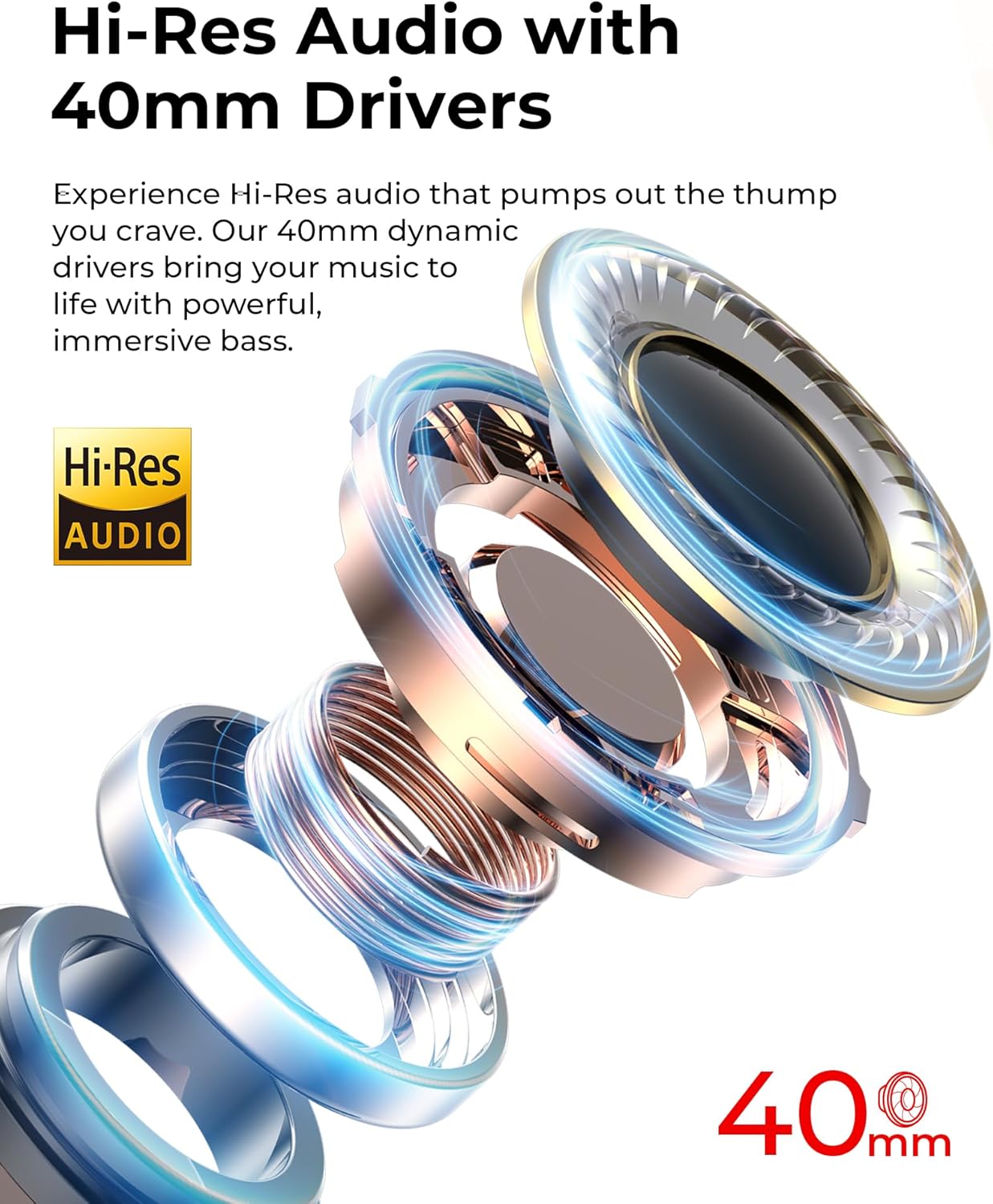 Hi-Res audio technology with 40mm dynamic drivers for HAVIT H668BT headphones