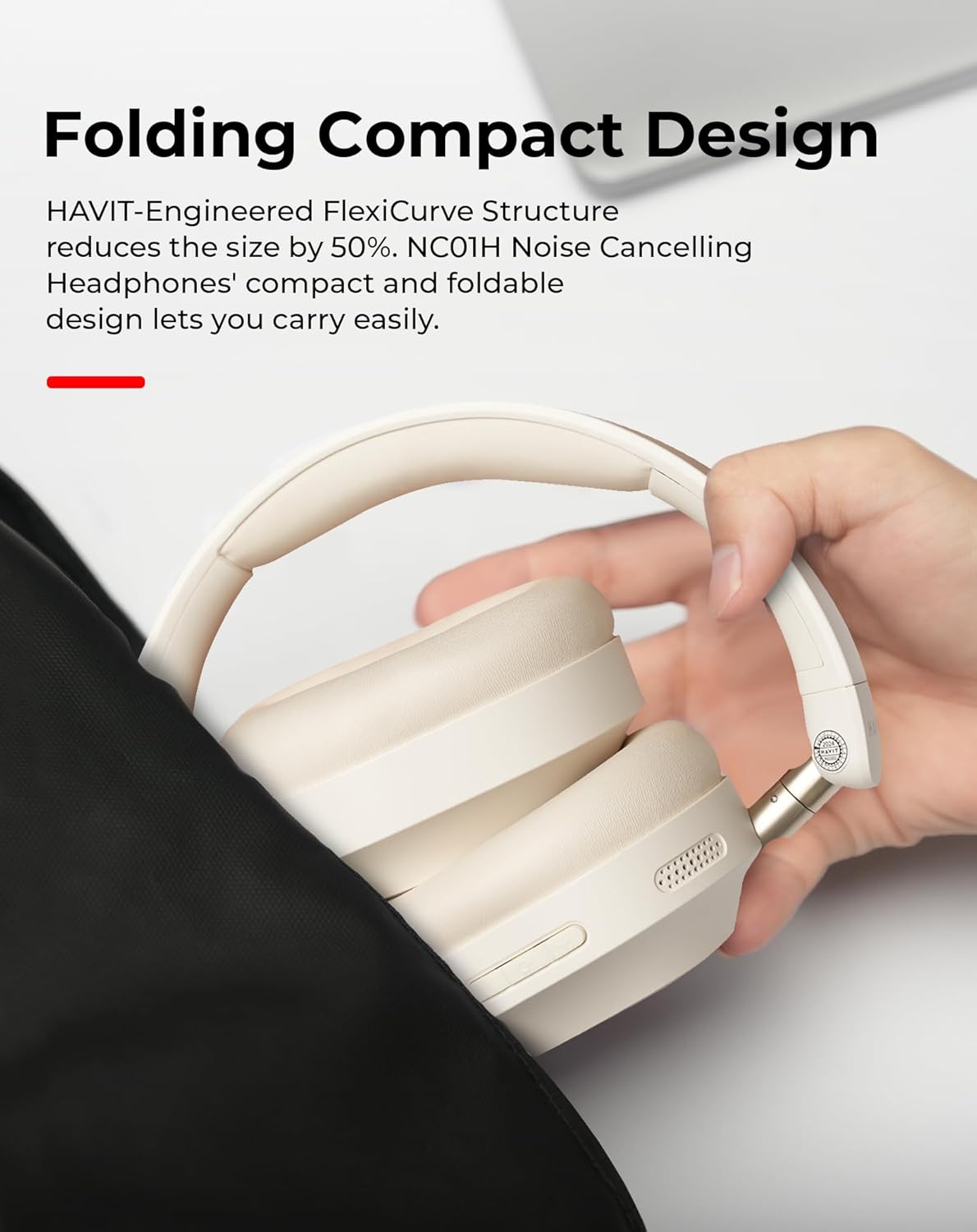 Foldable and compact HAVIT H668BT Bluetooth headphones designed for easy carrying