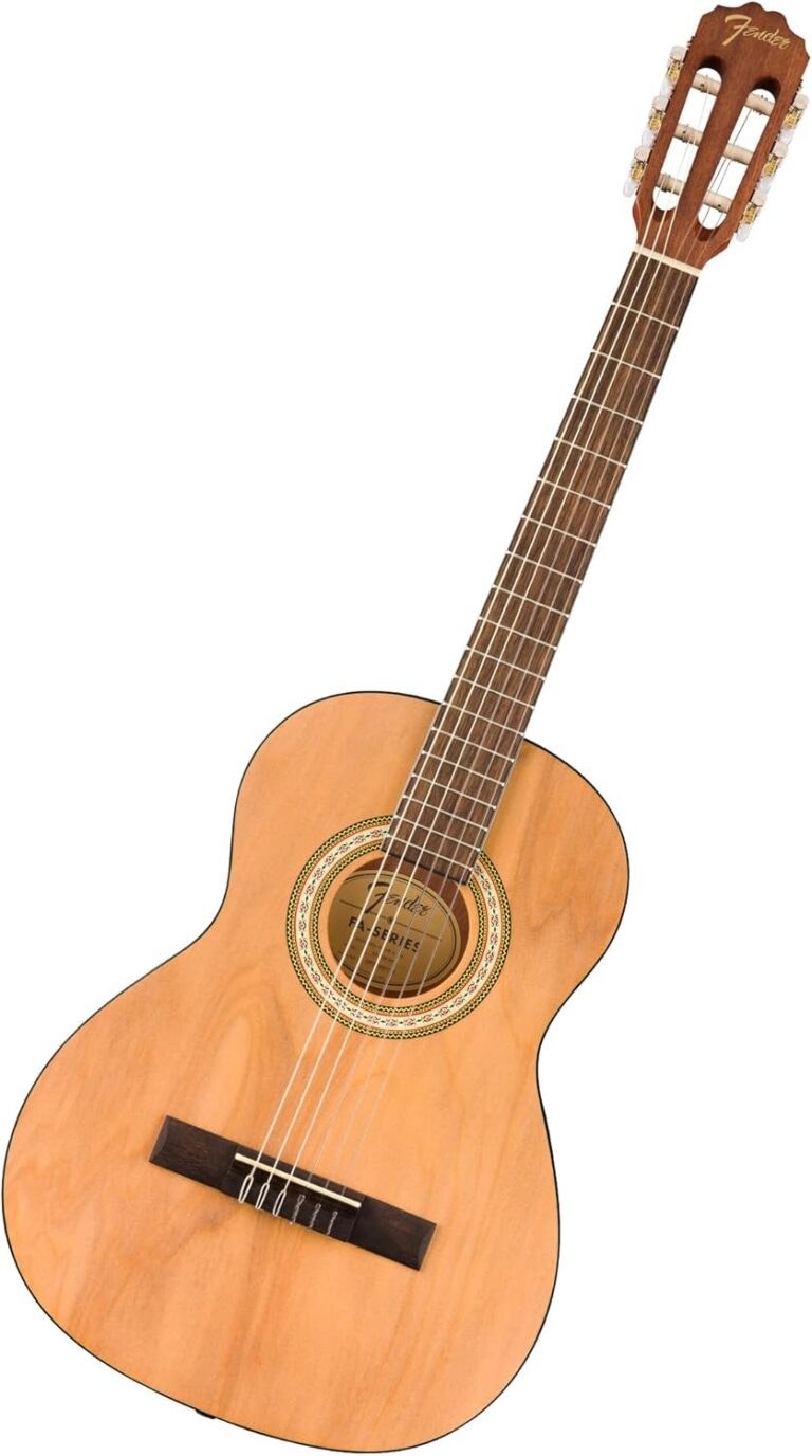 Guitarra acústica Fender FA-25N 3/4 natural com 6 cordas de nylon vista frontal com fundo branco