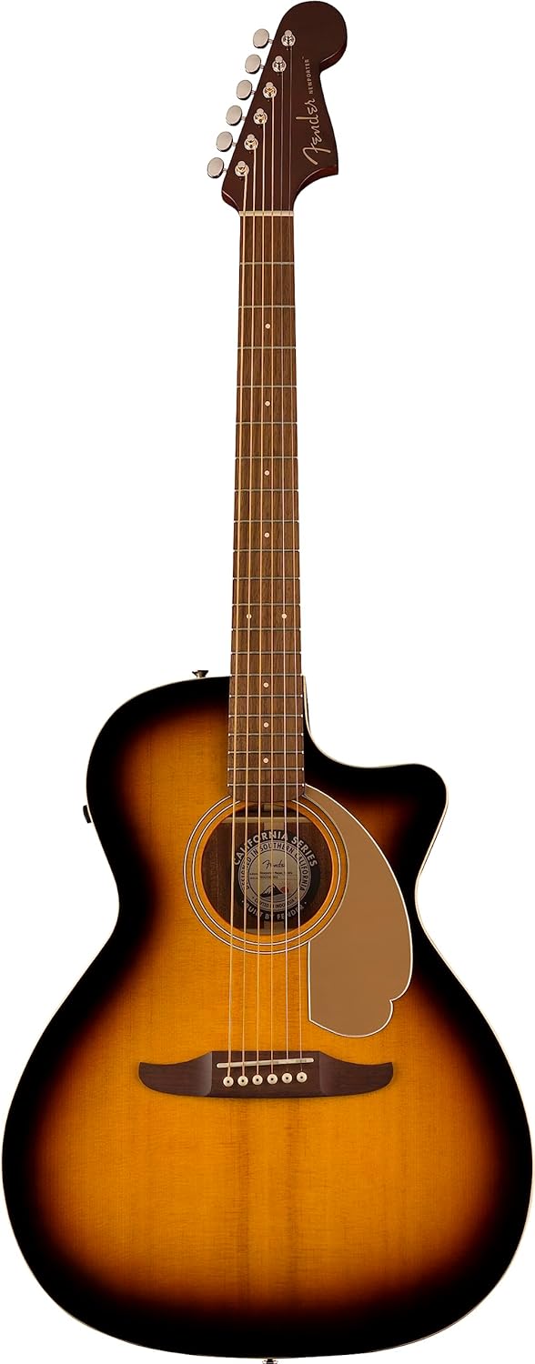 Guitarra acústica Fender California Player Sunburst 6 cordas com corpo recortado.