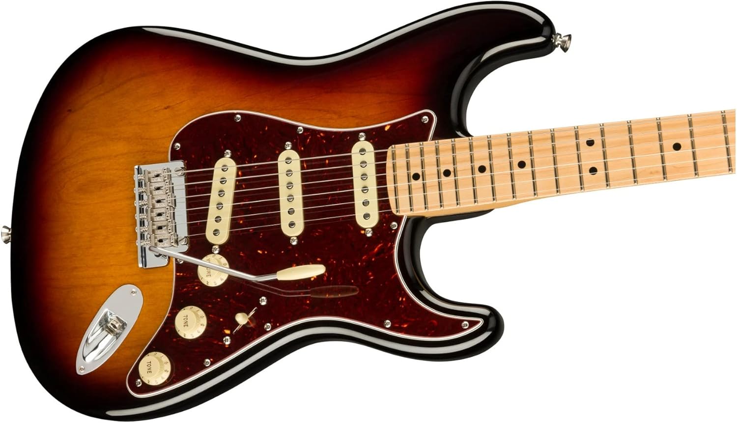 Guitarra Fender American Professional II Stratocaster Sunburst com escala de bordo e ponte tremolo vintage