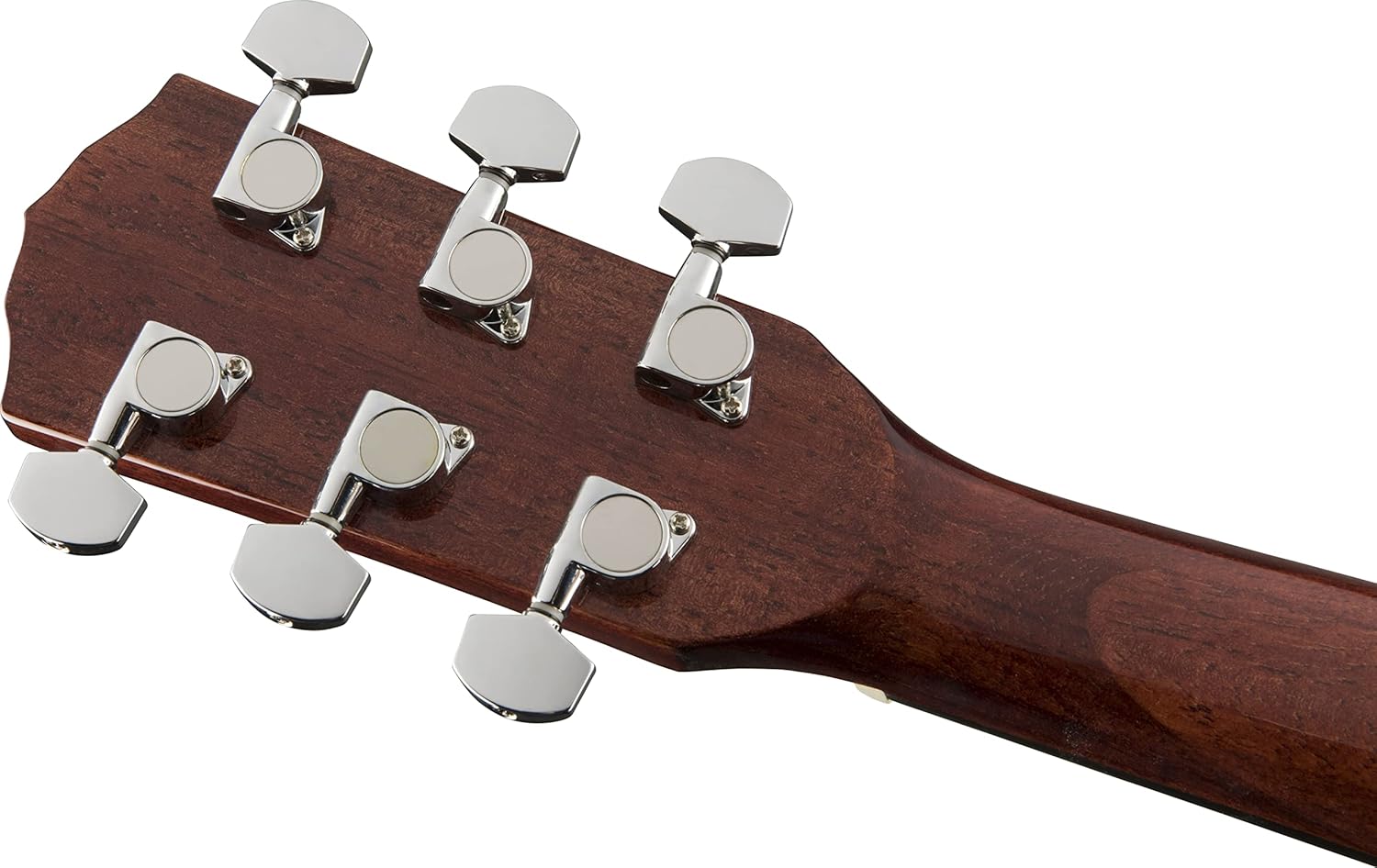 Parte traseira da cabeça da guitarra Fender CC-140SCE com tarraxas cromadas.