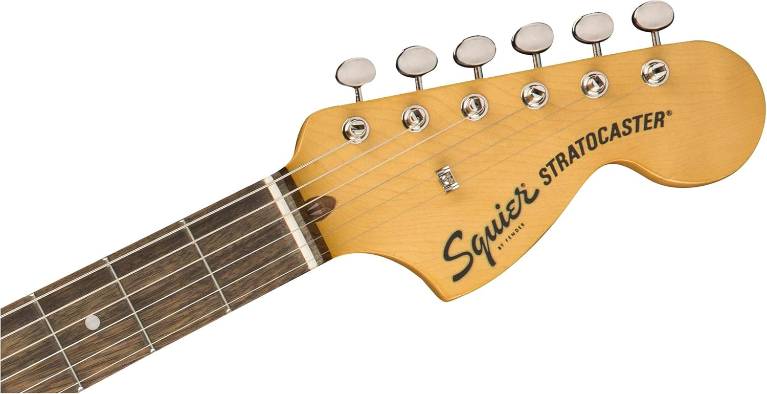 Cabeça do braço da guitarra Fender Classic Vibe '70s Stratocaster branca brilhante com logo Squier