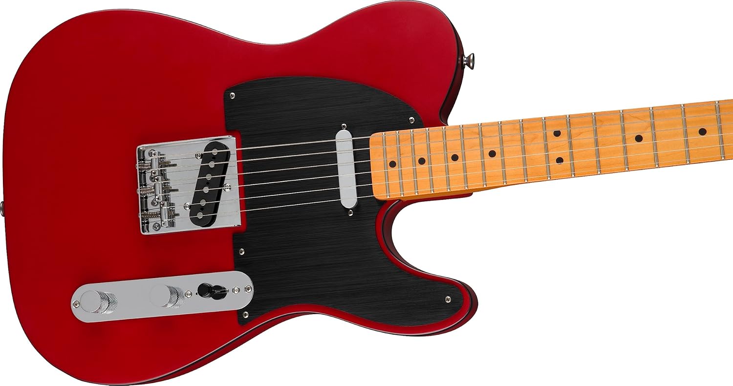 Close frontal guitarra elétrica Fender Squier Telecaster vintage 40º aniversário Dakota Red maple fingerboard