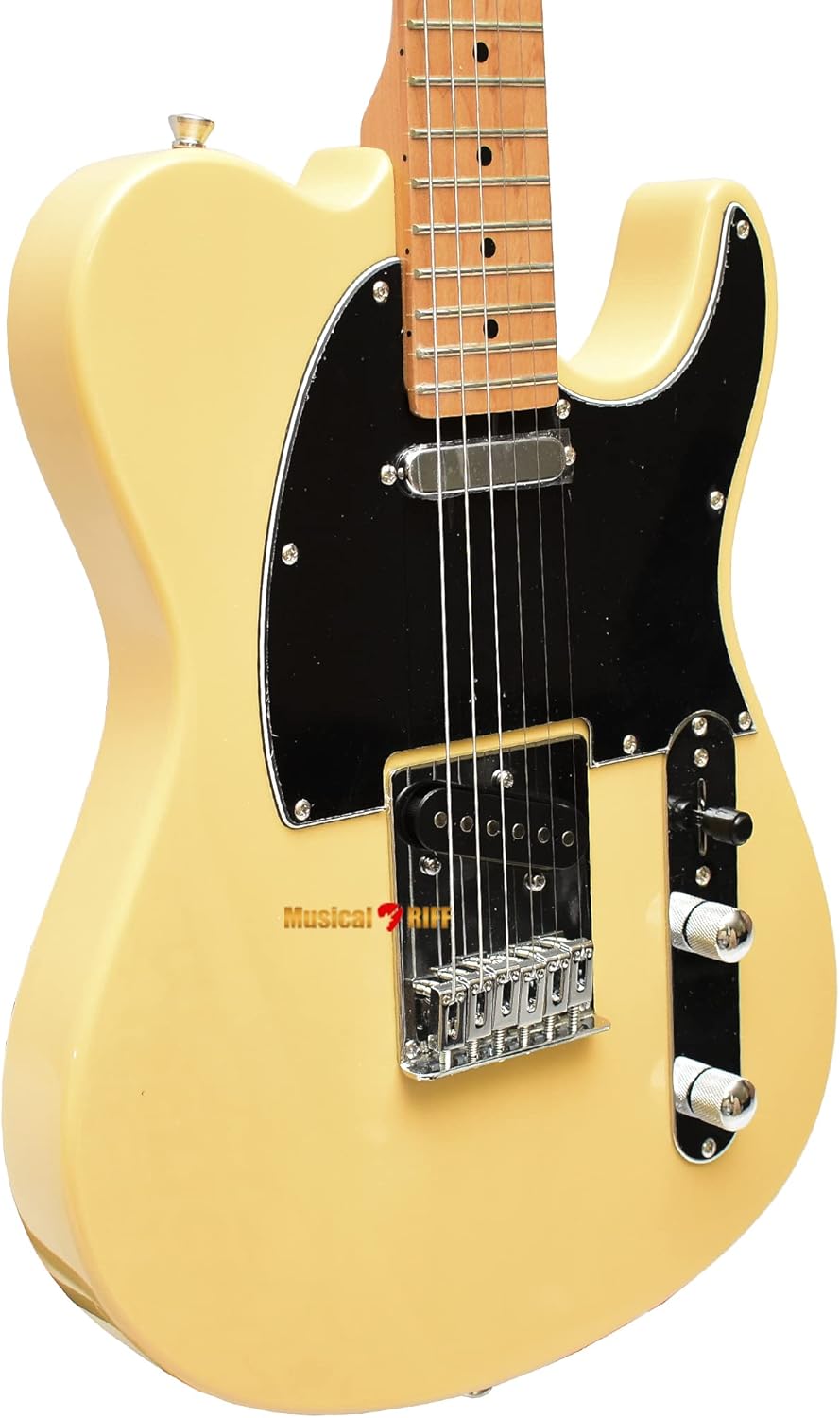 Guitarra Tagima TW Series TW-55 Butterscotch em fundo branco, corpo amarelo e pickguard preto