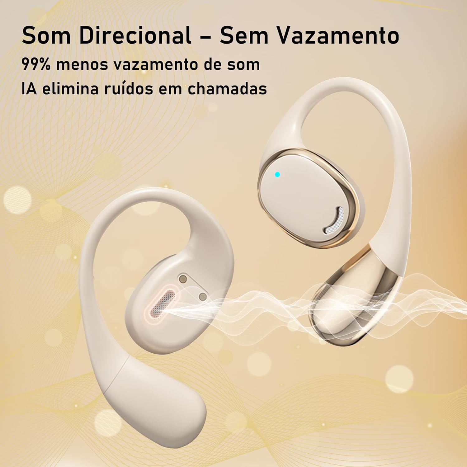 Fones Bluetooth sem fios com som direcional e redução de vazamento e ruídos em chamadas