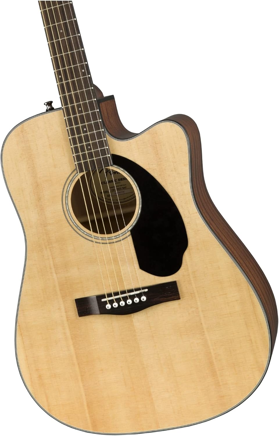Violão Fender CD-60SCE Dreadnought Cutaway com tampo em abeto natural em close lateral