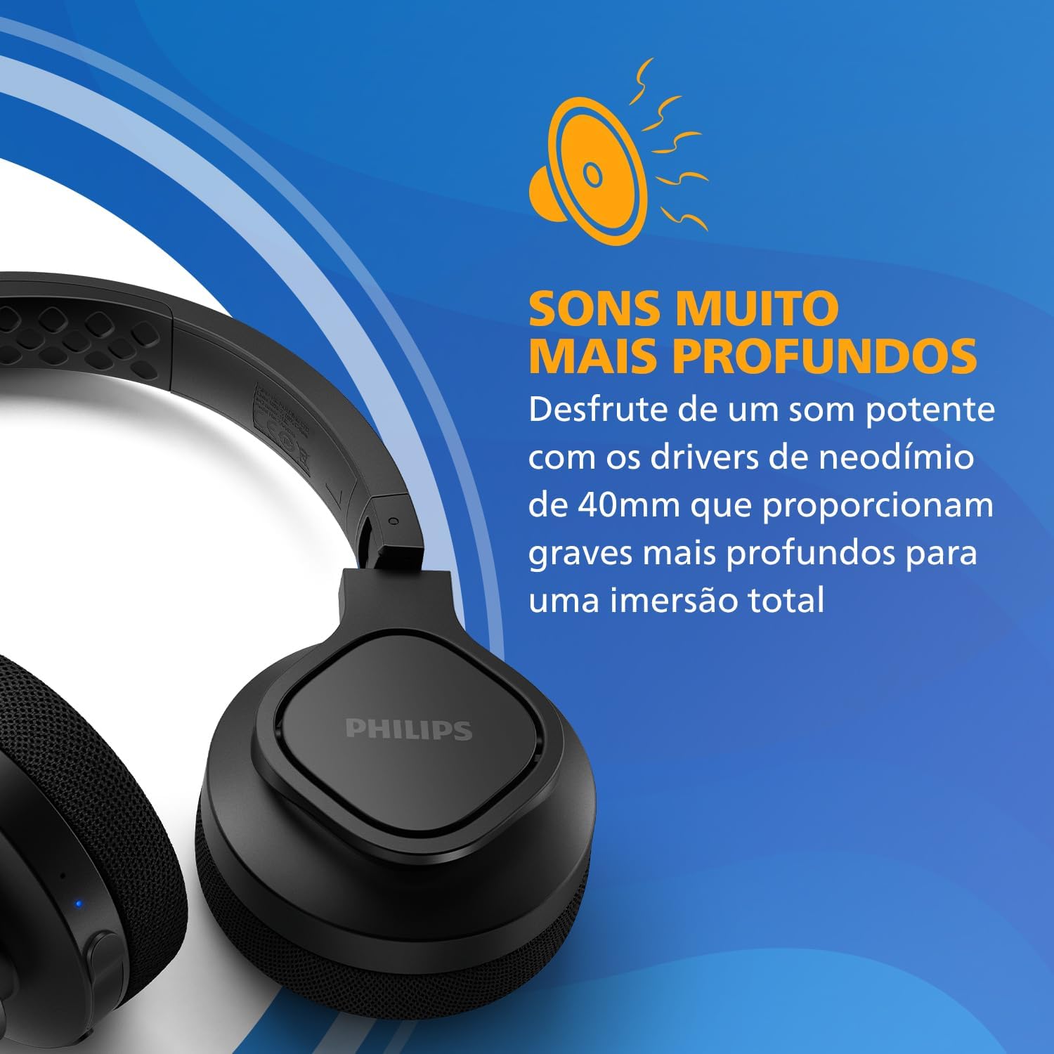Fone de ouvido Philips com drivers de neodímio de 40mm para graves profundos